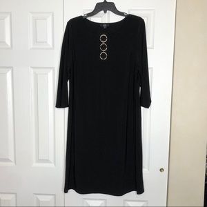 Black 3/4-Sleeve Sheath Dress w/ Gold Circles - 1X